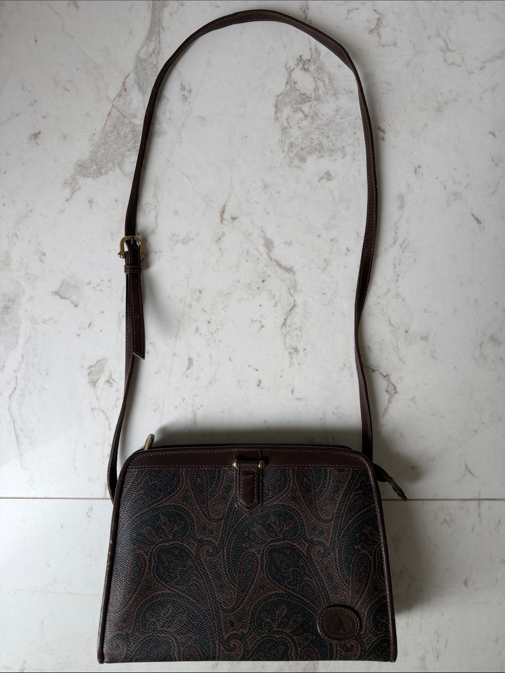 Y2K Classic Brown Paisley Leather Crossbody Bag